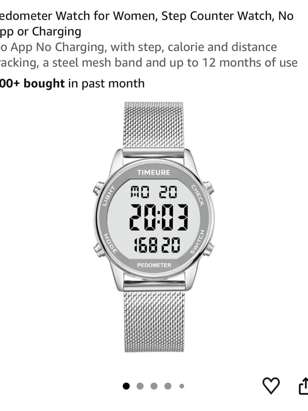 Silver Digital Pedometer Watch for Women - Silver Mesh Band